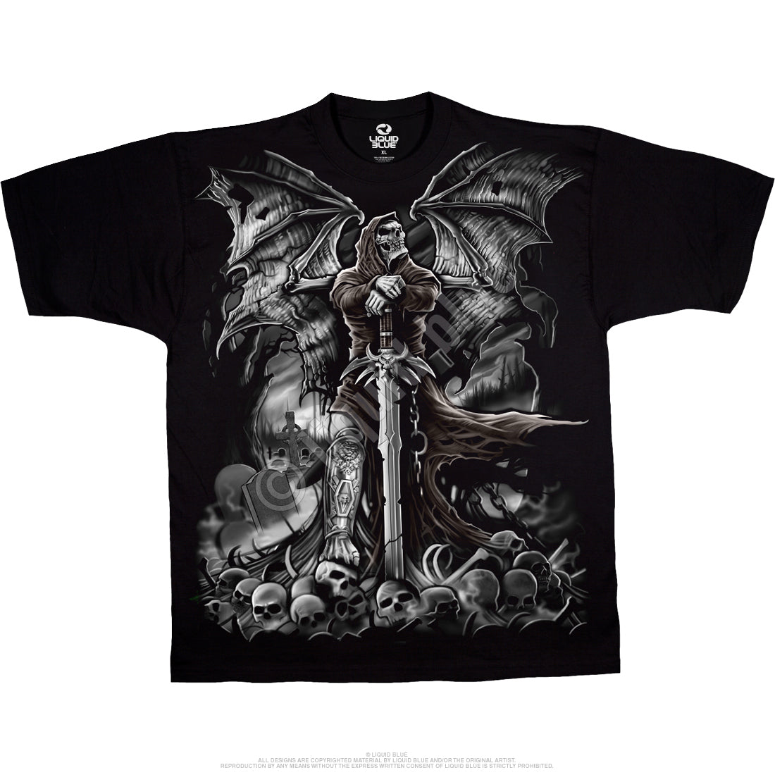 Gravestone Reaper T-Shirt - Fantasy Clothing and Gifts - Skeletons