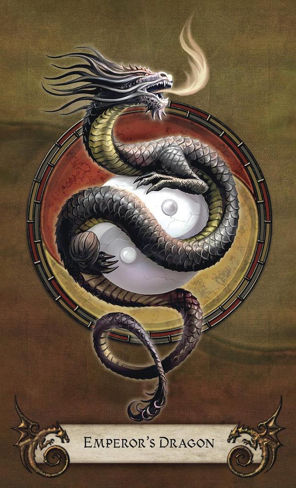 Anne Stokes World Dragon Oracle deck - Emperor's Dragon card with yin yang eastern dragon