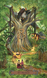 Unbridled Spirit Tarot Deck & Guidebook set - The Devil card with horse tree offering a couple riches