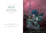 Riccio - Hedgehog page with aqua-toned fairy and lamp and small hedgehog