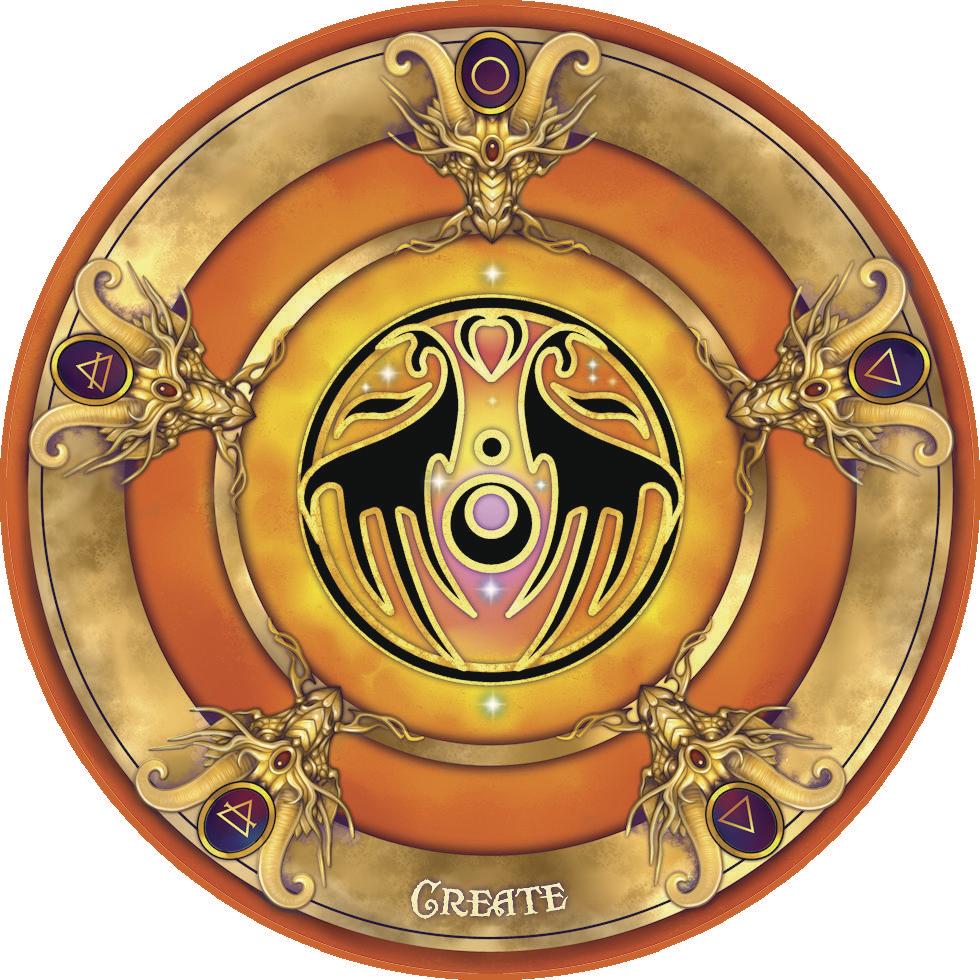 Dracones Loqui oracle deck by Ravynne Phelan, with round cards, example of Create card