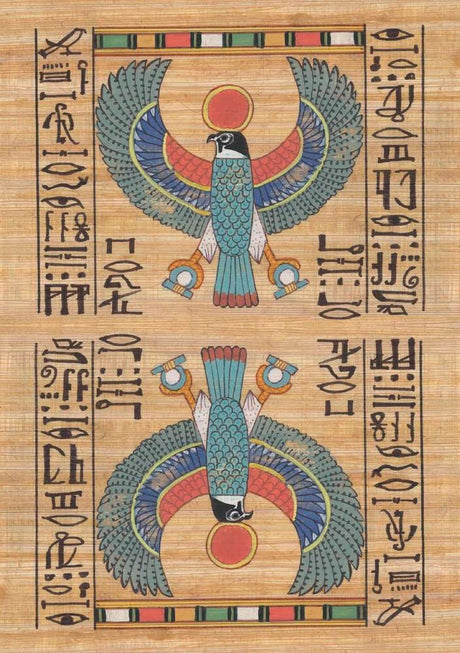 Decorative oracle card back design with falcon and sun symbol 