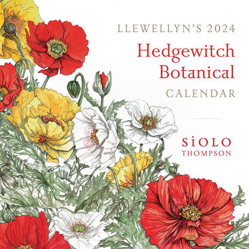 Llewellyn's 2024 Hedgewitch Botanical Calendar by Siolo Thompson with poppies on the front cover