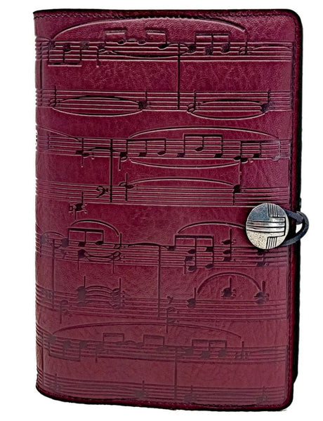 Wine red/purple leather notebook with sheet music design