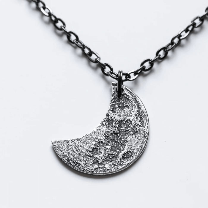 Silver Crescent Moon charm on steel box chain