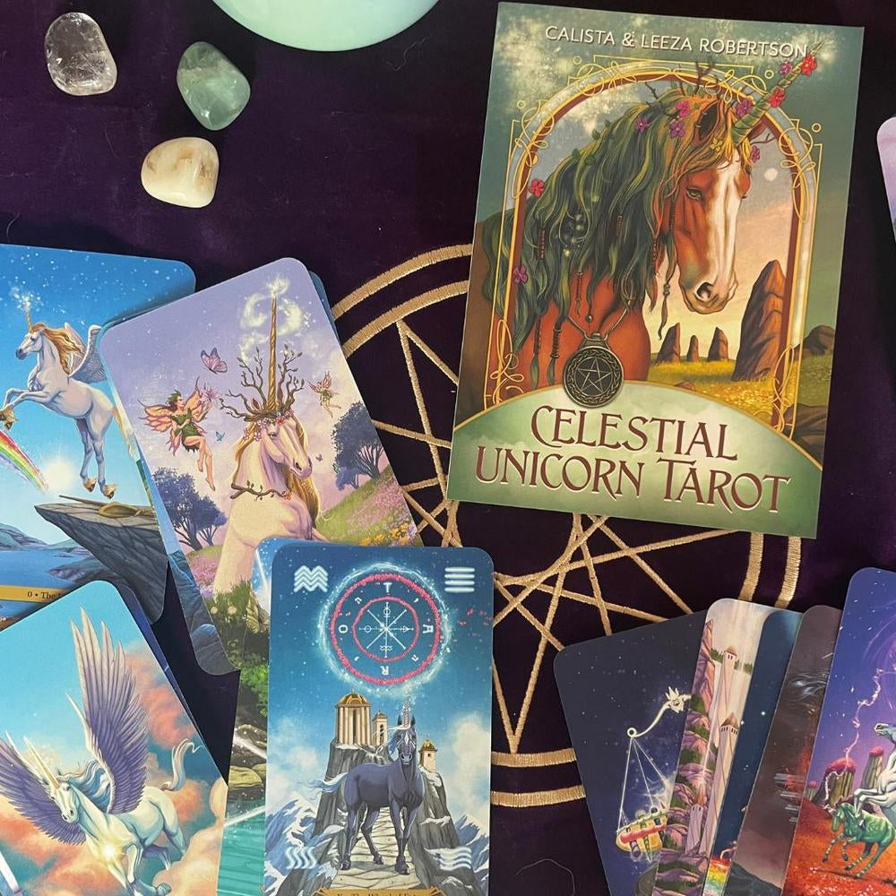 Celestial Unicorn Tarot Deck with card examples