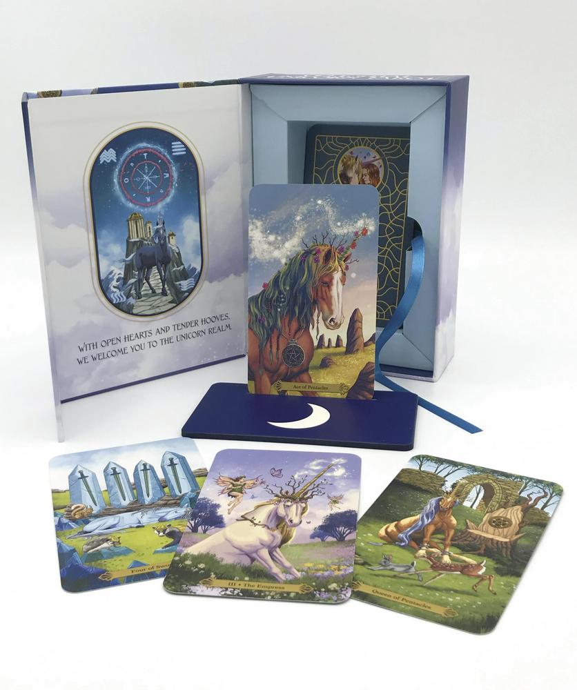 Celestial Unicorn Tarot Deck with card examples and guidebook