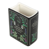Book shaped ceramic vase with 'Library of Poisonous Plants' floral design 