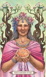 Faery Wheel Tarot deck - Faery Godmother of Cups with an older woman and flowers