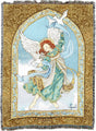 Tapestry blanket with an angel and doves surrounded by an elaborate floral border