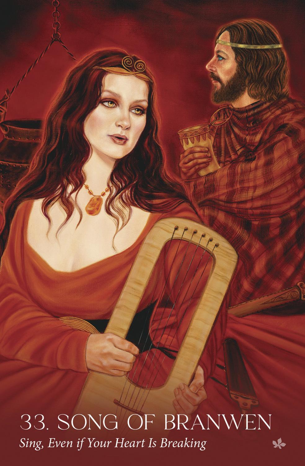 Avalon Visions oracle deck - Song of Branwen card in shades of red