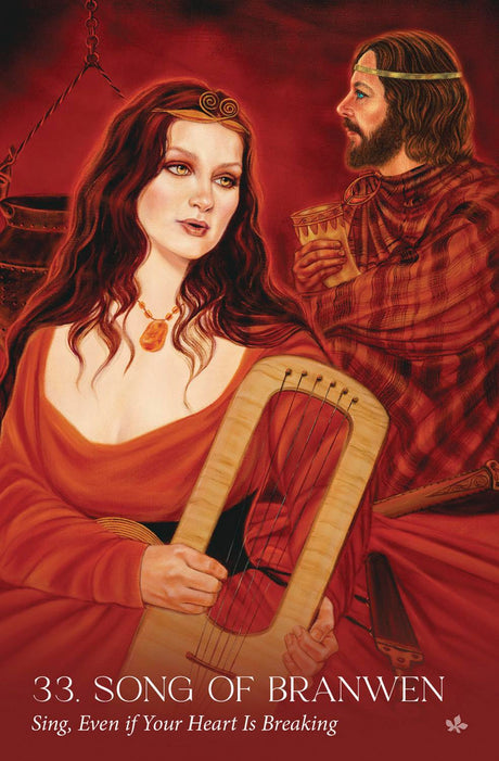 Avalon Visions oracle deck - Song of Branwen card in shades of red