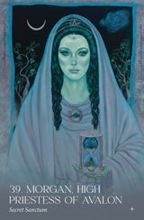 Avalon Visions oracle deck - Morgan, High Priestess of Avalon card in shades of blue