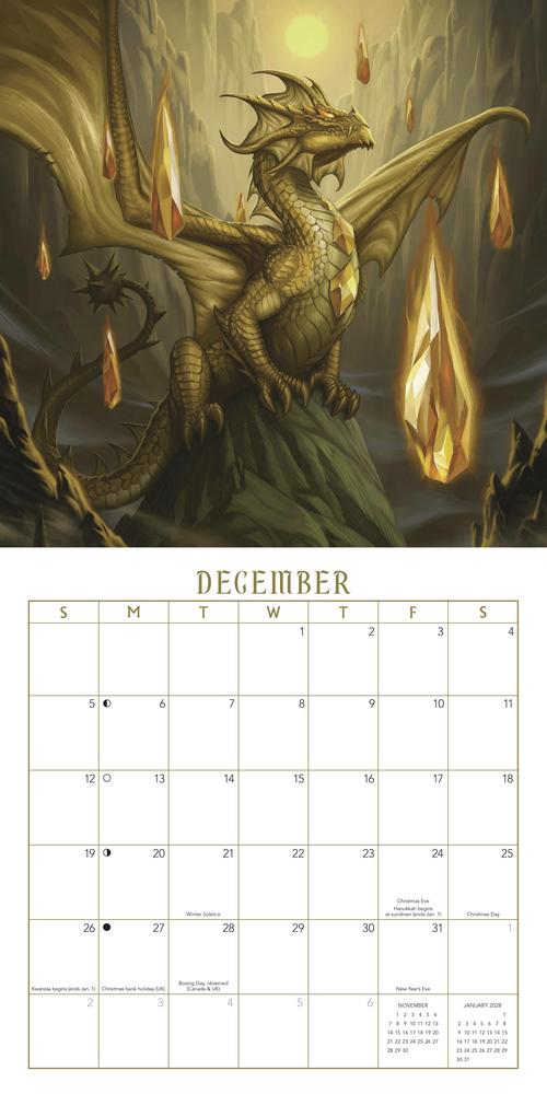 Dragon illustration on a December calendar page