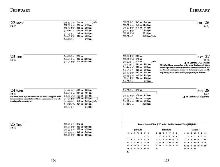 Two pages from a calendar showing February dates with text and numbers.