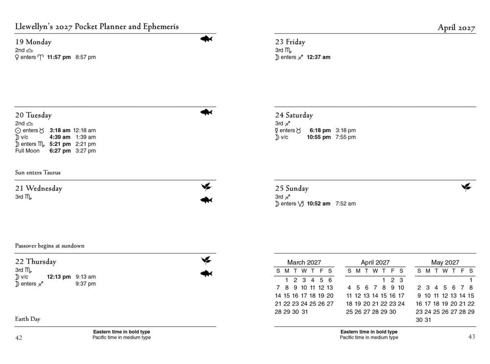 Page from a planner or calendar showing dates and times for April 2027.
