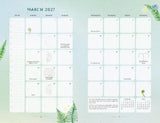 Calendar for March 2027 with plant-themed design on a light green background