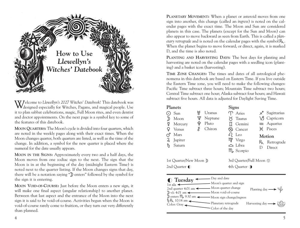 "How to Use Llewellyn's Witches' Datebook" page
