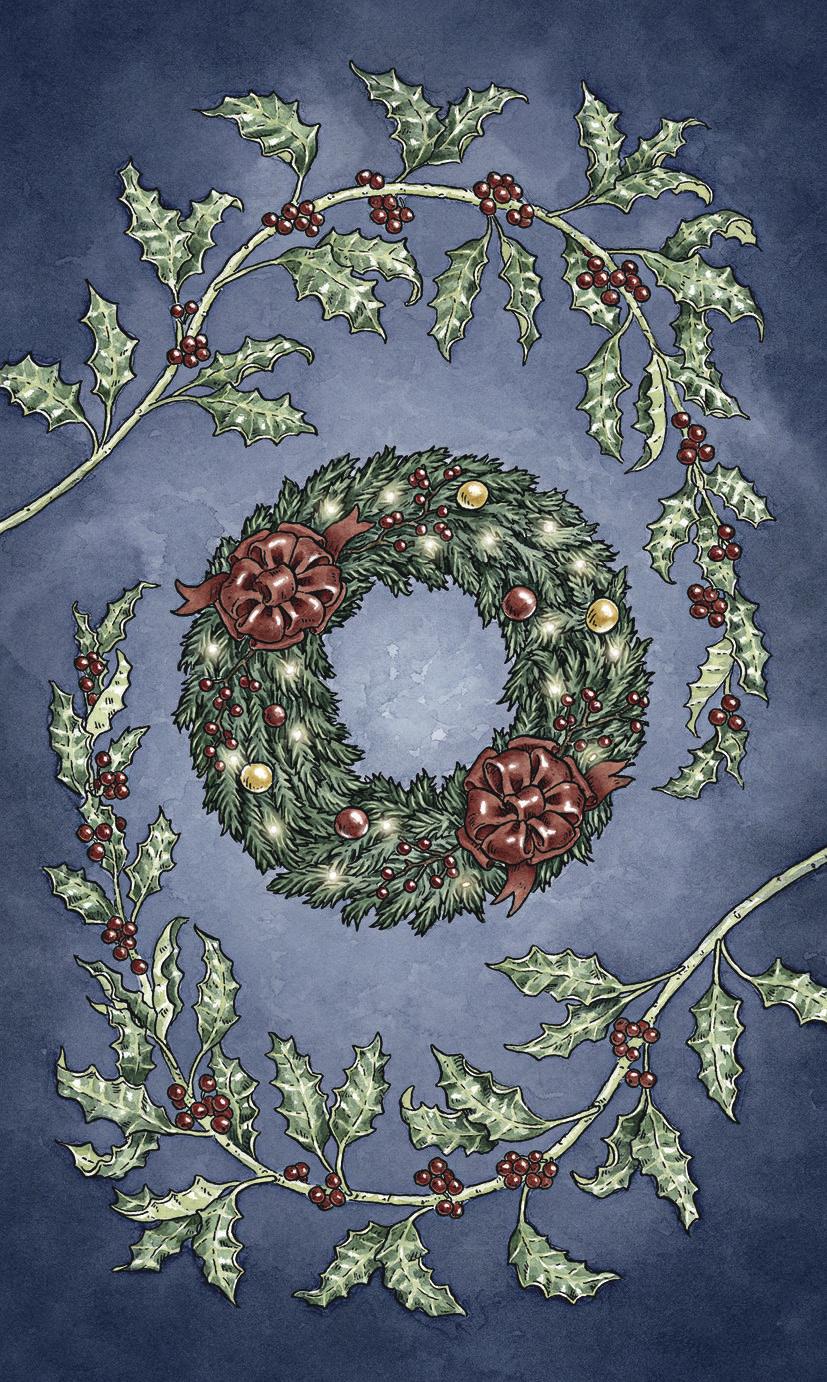 The Yuletide Tarot & Guidebook, card back with wreath and holly