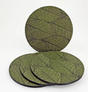 Leather coasters with fallen leaves design in Fern green