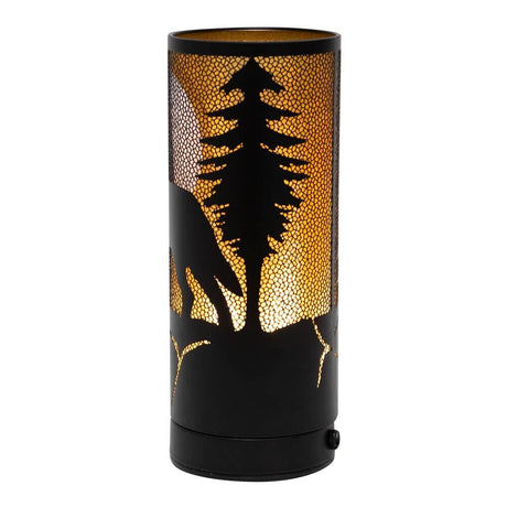 LED aroma lamp with silhouette of a wolf on orange backdrop