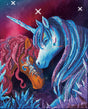 Diamond art painting of two colorful unicorns with crystals, art by Rose Cat Khan