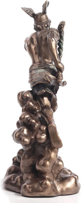 Bronze statue of Greek God Hermes running, shown from the back