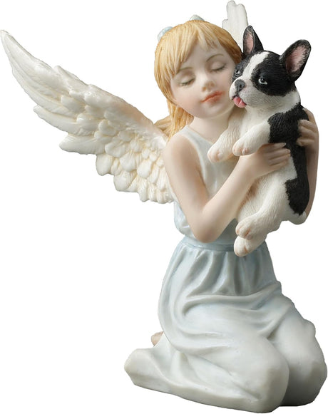Statue of an angel holding a dog