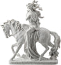 Sculpture of Lady Godiva riding a horse in the nude, clothed in her hair