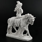 Sculpture of Lady Godiva riding a horse in the nude, clothed in her hair