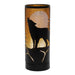 LED aroma lamp with silhouette of a wolf on orange backdrop