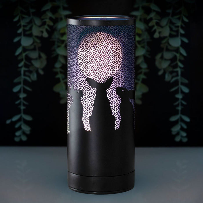 LED Aroma lamp featuring the silhouette of three rabbits against the full moon