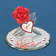 Glass figurine of a red rose with gold accents and I Love You heart, plus text on the mirror base