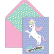 Birthday card with unicorn design and matching envelope