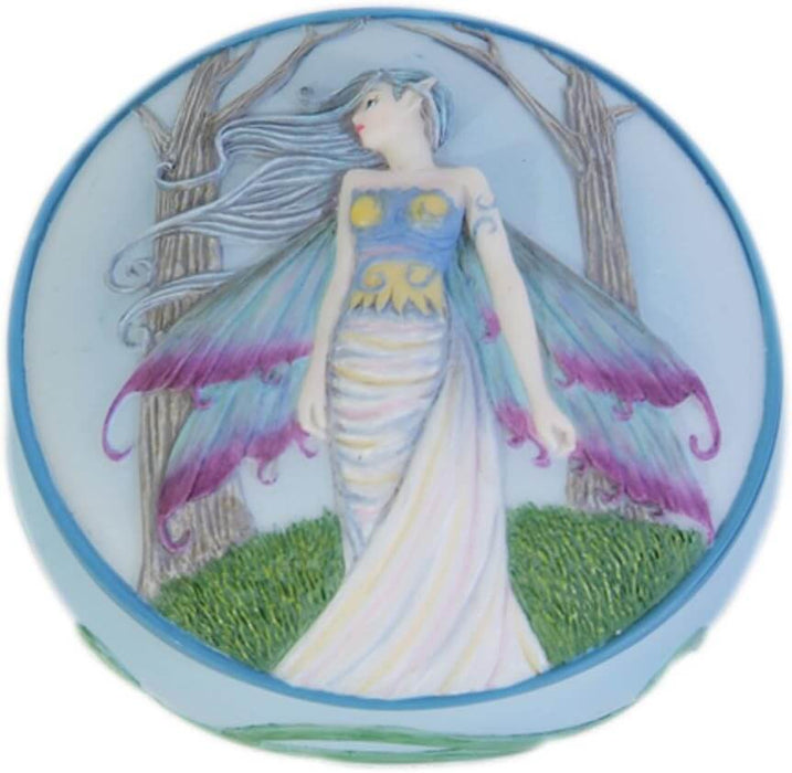 Trinket Box with fairy on the front standing between trees
