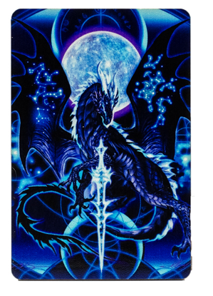 Magnet by Ruth Thompson, celestial black dragon with full moon and sword