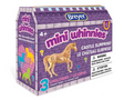 Breyer Mini Whinnies Castle Surprise toy packaging with a gold unicorn on a purple box.