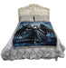 Raven angel blanket shown on a bed