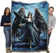 Raven angel blanket held by two adults to show large size