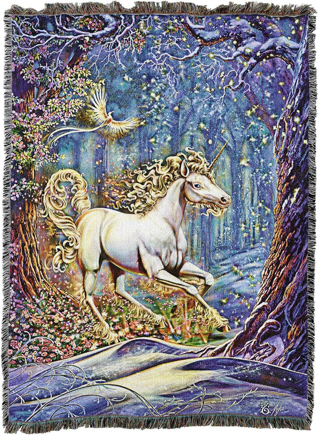 Unicorn tapestry with fantasy forest design