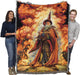 Fire Wizard blanket held up by two adults to show large size