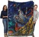 Wizard tapestry blanket held by two adults to show large size