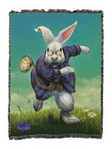 Tapestry blanket featuring the White Rabbit with pocketwatch from Alice in Wonderland