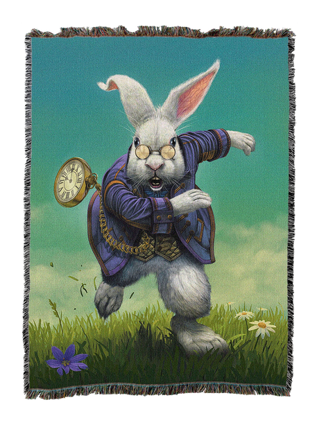 Tapestry blanket featuring the White Rabbit with pocketwatch from Alice in Wonderland