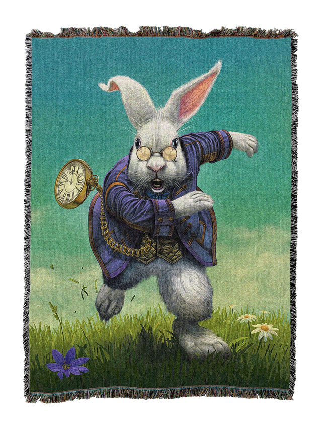 Tapestry blanket featuring the White Rabbit with pocketwatch from Alice in Wonderland