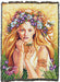 Wild Honey tapestry blanket showing a blond maiden with flowers in her hair, surrounded by bees and blossoms and holding a honeycomb