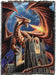 tapestry blanket by Anne Stokes, red dragon perched on cathedral breathing fire, more dragons in the stormy sky