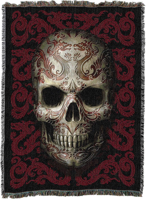 Asian Dragon Skull Tapestry Blanket by Anne Stokes