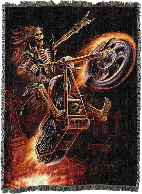 Hell Rider Skeleton Tapestry Blanket by Anne Stokes