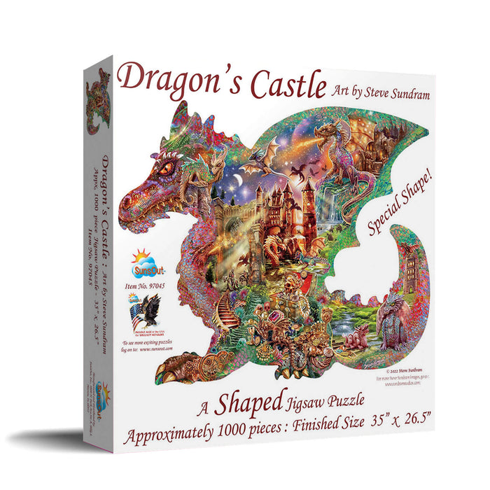 Box for the Dragon's Castle jigsaw puzzle by SunsOut with art by Steve Sundram